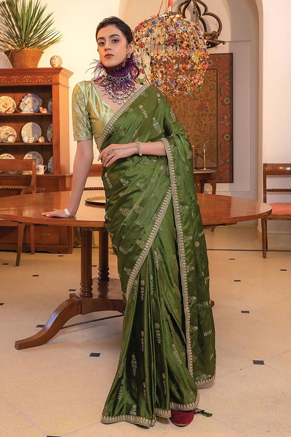 Picture of Aesthetic Green Designer Saree for Mehendi and Party