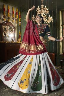 Picture of Exuberant White and Black Designer Lehenga Choli for Navratri Festival