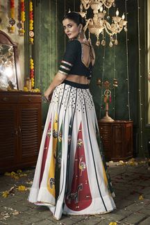 Picture of Exuberant White and Black Designer Lehenga Choli for Navratri Festival