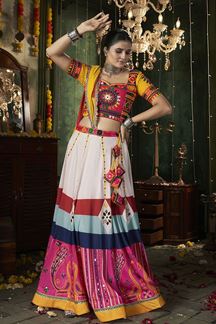 Picture of Marvelous White and Yellow Designer Lehenga Choli for Navratri Festival