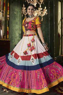 Picture of Marvelous White and Yellow Designer Lehenga Choli for Navratri Festival