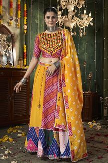 Picture of Flawless Yellow and Pink Designer Lehenga Choli for Navratri Festival