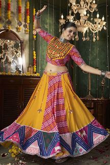 Picture of Flawless Yellow and Pink Designer Lehenga Choli for Navratri Festival