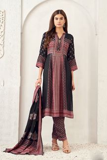 Picture of Striking Black Printed Designer Straight Cut Suit for Party