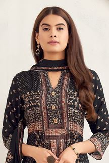 Picture of Fashionable Black Printed Designer Straight Cut Suit for Party