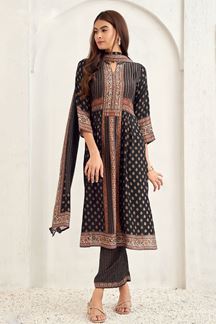 Picture of Flamboyant Black Printed Designer Straight Cut Suit for Party