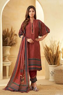 Picture of Amazing Maroon Printed Designer Straight Cut Suit for Party and Festivals