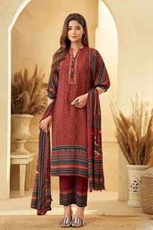 Picture of Amazing Maroon Printed Designer Straight Cut Suit for Party and Festivals