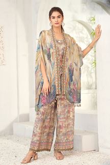 Picture of Surreal Printed Designer Indo Western Palazzo Suit for Party