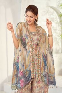 Picture of Surreal Printed Designer Indo Western Palazzo Suit for Party