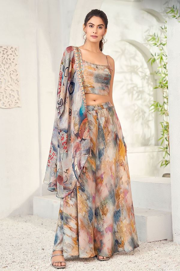 Picture of Royal Printed Designer Indo-Western Palazzo Suit for Party