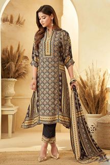 Picture of Aesthetic Black Printed Designer Straight Cut Suit for Party