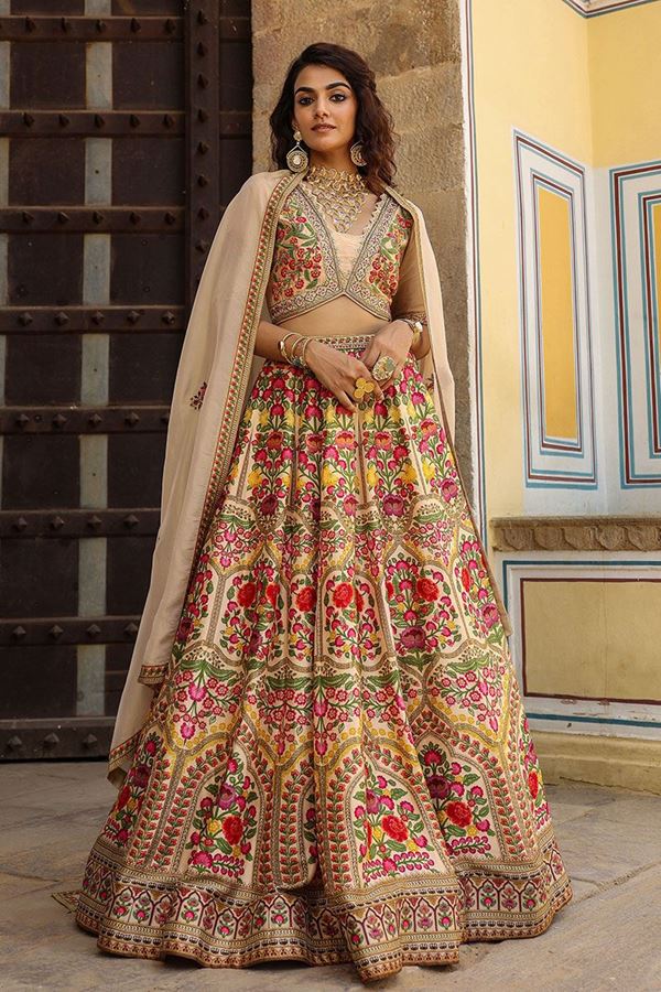 Breathtaking Beige Designer Lehenga Choli for Party Pre Wedding Shoot Festival