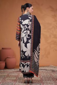 Picture of Breathtaking Black Semi Tussar Designer Straight Cut Suit for Party