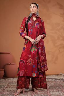 Picture of Ethnic Pink PrintedDesigner Straight Cut Suit for Party and Festivals 