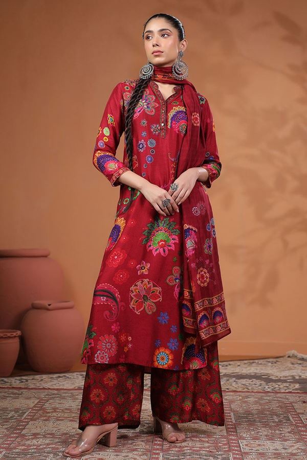 Picture of Ethnic Pink PrintedDesigner Straight Cut Suit for Party and Festivals 