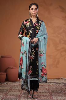 Picture of Captivating Black Floral Printed Designer Straight Cut Suit for Party