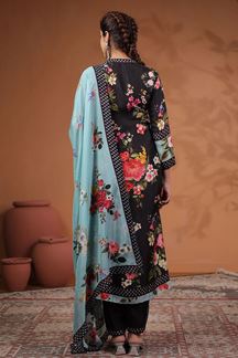 Picture of Captivating Black Floral Printed Designer Straight Cut Suit for Party