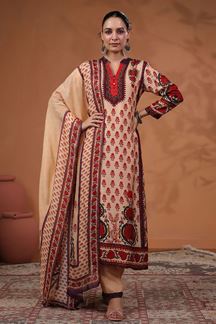 Picture of Charismatic Peach Printed Designer Straight Cut Suit for Party and Festivals