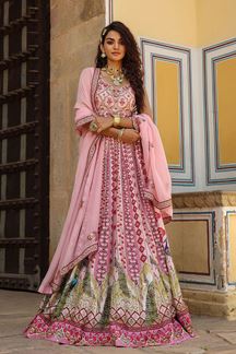 Picture of Smashing pink Designer Indo-Western Lehenga Choli for Engagement and Reception