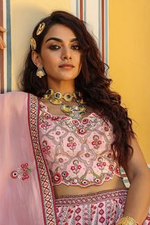 Picture of Smashing pink Designer Indo-Western Lehenga Choli for Engagement and Reception