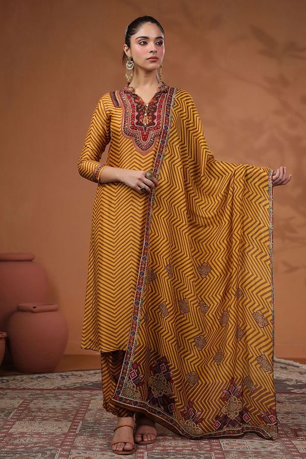 Picture of Spectacular Mustard Designer Straight Cut Suit for Party and Haldi