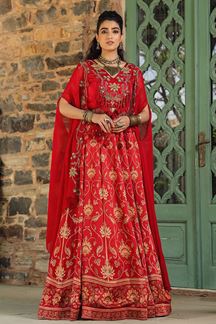 Picture of Spectacular Red Designer Indo-Western Lehenga Choli for Wedding and Reception