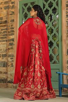 Picture of Spectacular Red Designer Indo-Western Lehenga Choli for Wedding and Reception