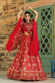 Picture of Spectacular Red Designer Indo-Western Lehenga Choli for Wedding and Reception