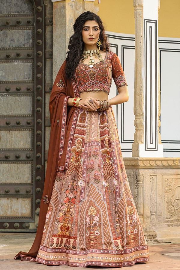 Picture of Splendid Brown Designer Lehenga Choli for Wedding and Reception