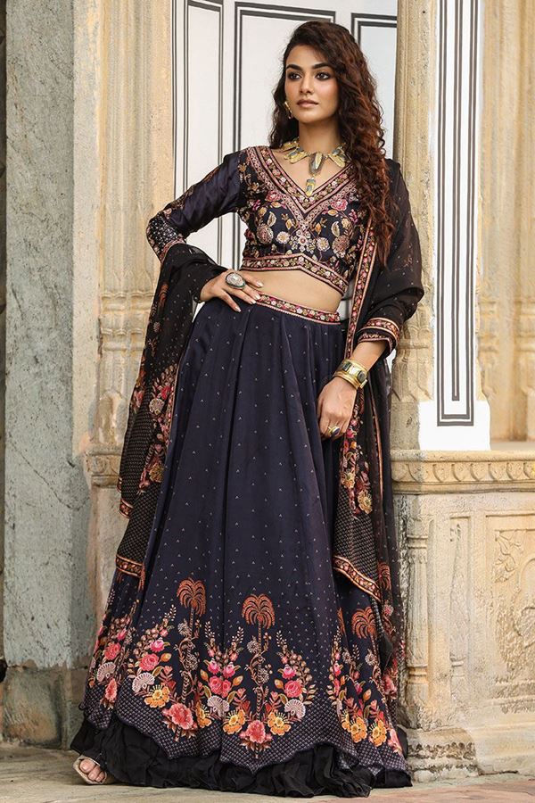 Picture of Outstanding Black Designer Indo-Western Lehenga Choli for Party