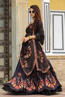 Picture of Outstanding Black Designer Indo-Western Lehenga Choli for Party