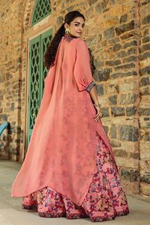 Picture of Fascinating Peach Designer Indo-Western Lehenga Choli for Engagement and Reception