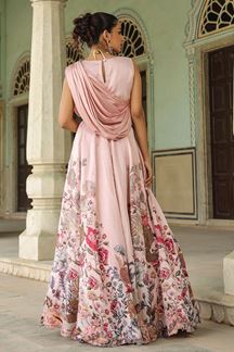 Picture of Striking Peach Designer Indo-Western Lehenga Choli for Engagement and Reception