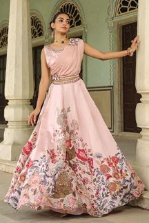 Picture of Striking Peach Designer Indo-Western Lehenga Choli for Engagement and Reception