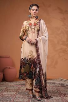 Picture of Outstanding Cream Printed Designer Straight Cut Suit for Party and Festive Wear 