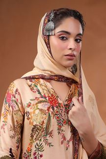 Picture of Outstanding Cream Printed Designer Straight Cut Suit for Party and Festive Wear 