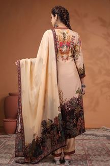 Picture of Outstanding Cream Printed Designer Straight Cut Suit for Party and Festive Wear 