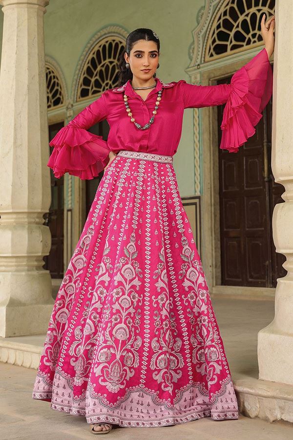 Picture of Amazing Rani Pink Designer Indo-Western Lehenga Choli for Engagement and Reception