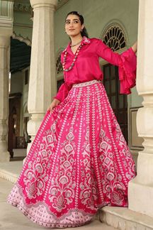 Picture of Amazing Rani Pink Designer Indo-Western Lehenga Choli for Engagement and Reception