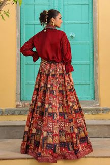 Picture of Surreal Maroon Designer Indo-Western Lehenga Choli for Engagement and Reception