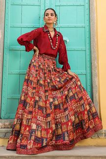 Picture of Surreal Maroon Designer Indo-Western Lehenga Choli for Engagement and Reception