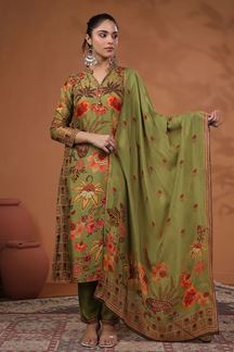 Picture of Creative Pista Semi Tussar Designer Straight Cut Suit for Party and Mehendi