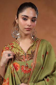 Picture of Creative Pista Semi Tussar Designer Straight Cut Suit for Party and Mehendi