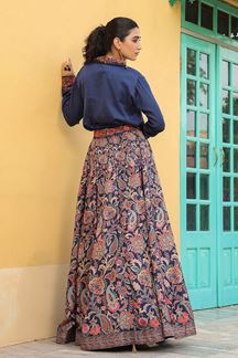 Picture of Royal Navy Blue Designer Indo-Western Lehenga Choli for Engagement and Reception