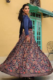 Picture of Royal Navy Blue Designer Indo-Western Lehenga Choli for Engagement and Reception