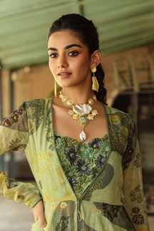 Picture of Bollywood Olive Green Designer Gown for Party, Mehendi, and Festivals