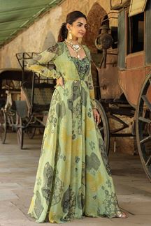 Picture of Bollywood Olive Green Designer Gown for Party, Mehendi, and Festivals