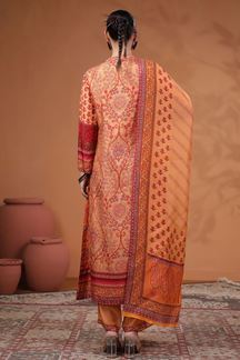 Picture of Dazzling Peach Printed Designer Straight Cut Suit for Party and Festive Wear