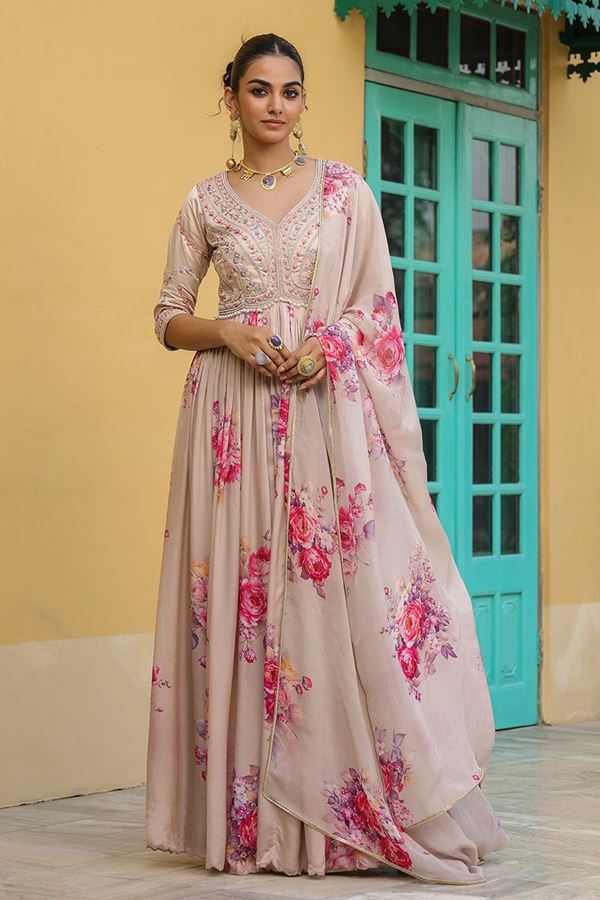 Picture of Delightful Peach Designer Gown for Party and Festivals